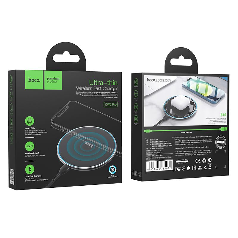 Incarcator Wireless HOCO CW6 Pro Easy 15W cu Iluminare LED, Negru [4]