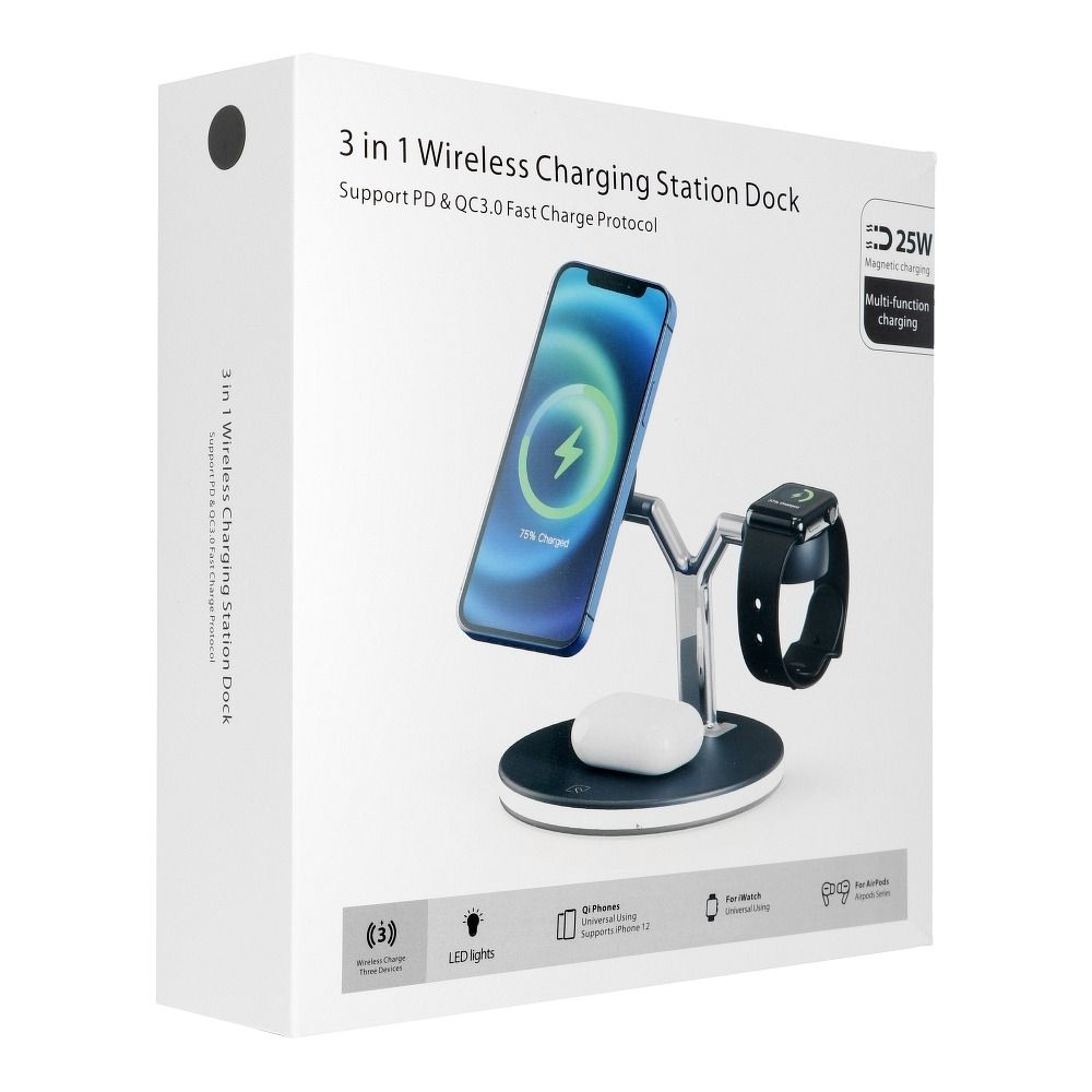 Încărcător Wireless Qi 3-în-1, 25W, Suport MagSafe, X970, Negru [4]
