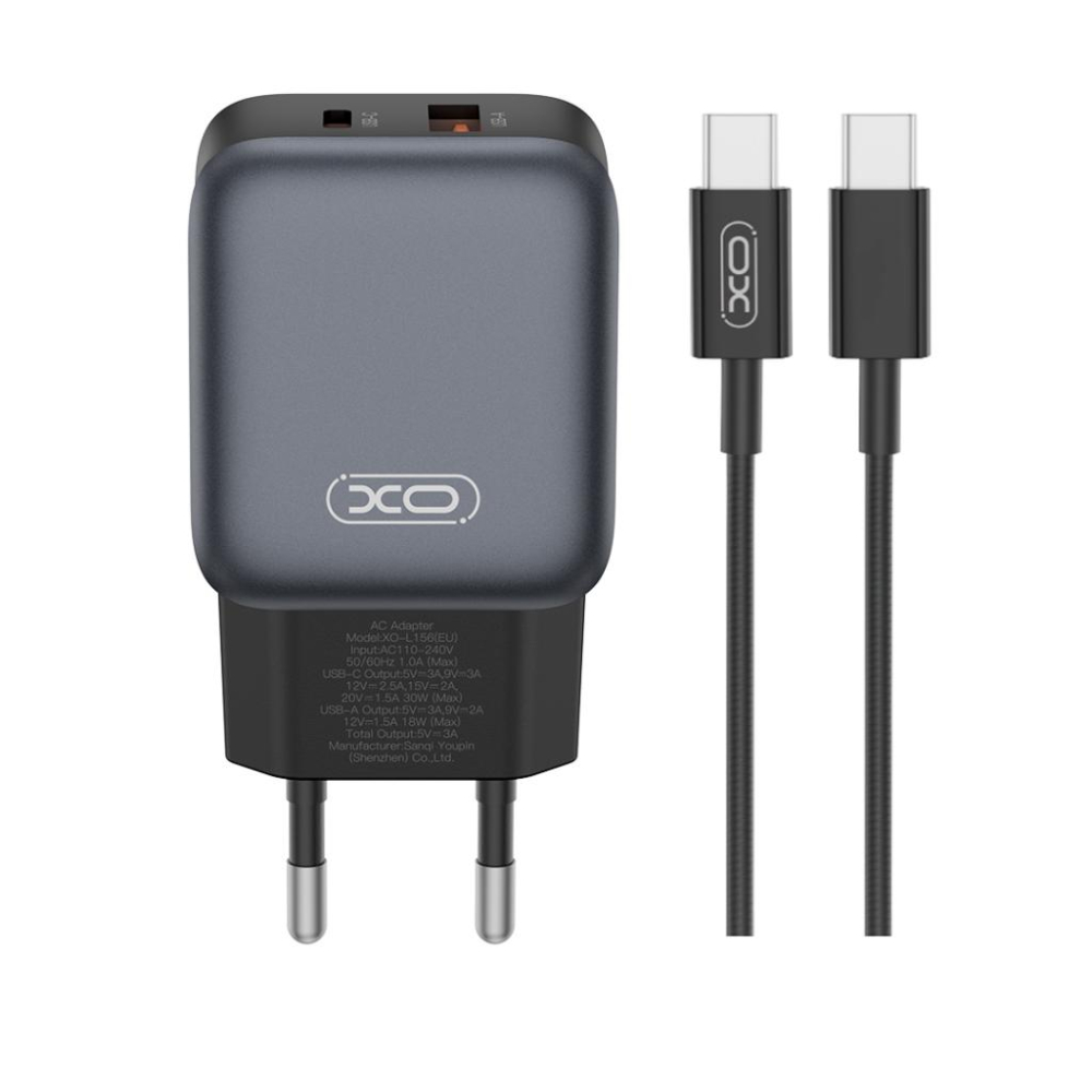 Încărcător XO L156 GaN 30W USB-A + USB-C cu Cablu Type-C – Fast Charge [1]