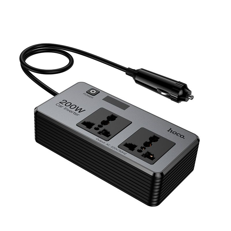 Invertor Auto HOCO Z66 200W cu 2 Prize 220V, USB-C PD 30W, 2x USB-A QC 18W, Afisaj LED, Negru [2]