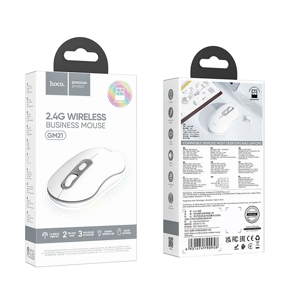 Mouse de computer wireless HOCO 2,4G 1600 dpi GM21 alb [4]