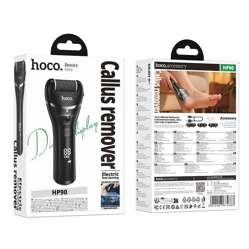 Pila Electrica pentru Calcaie HOCO HP90, 3 Capete Abrazive, Afisaj LED, USB-C, Negru [4]