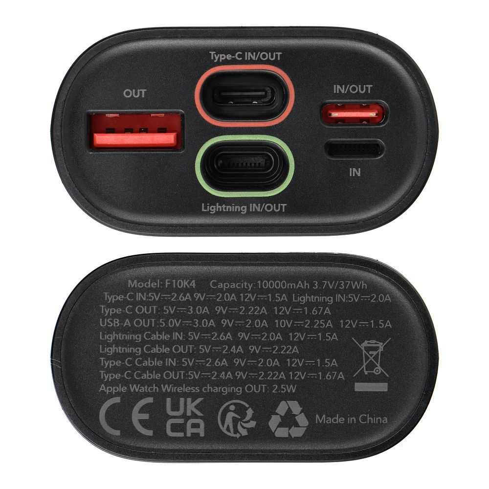 Power Bank Forcell F-Energy F10K4 10.000 mAh, 22.5W PD + QC 3.0, Compatibil Apple Watch, Negru – Încărcare Completă Oriunde [6]