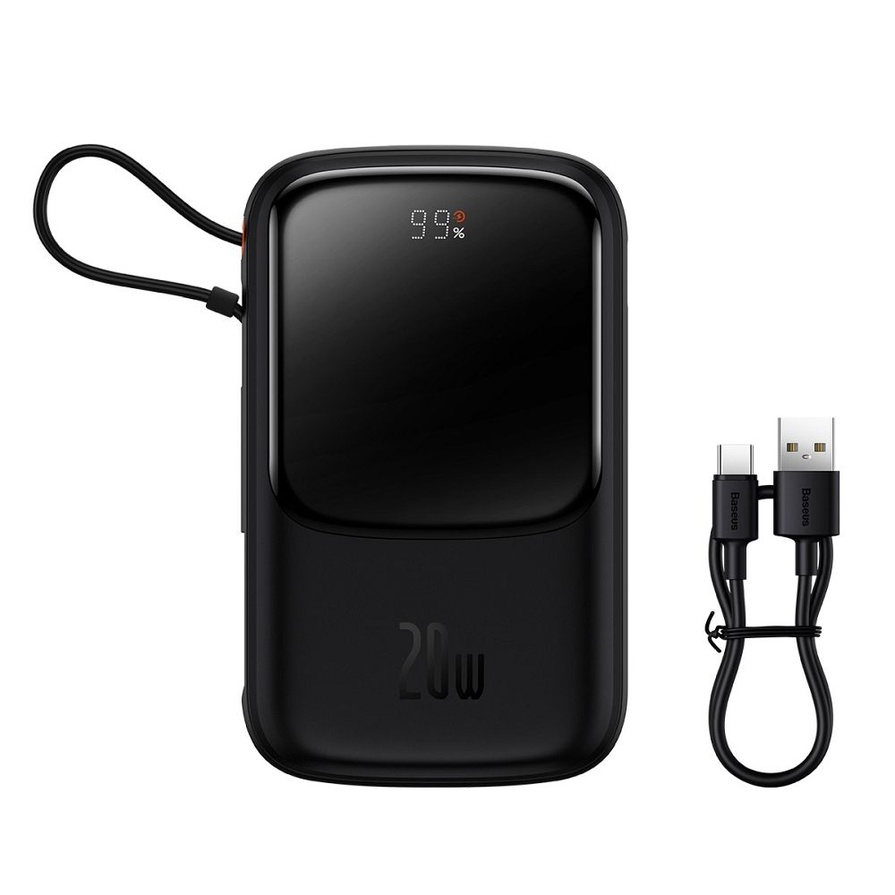 Powerbank Baseus 10,000 mAh cu Cablu Integrat Lightning + Cablu USB-A la Type-C, PD QC3.0, 3A, 20W, PPQD020001, Negru [2]