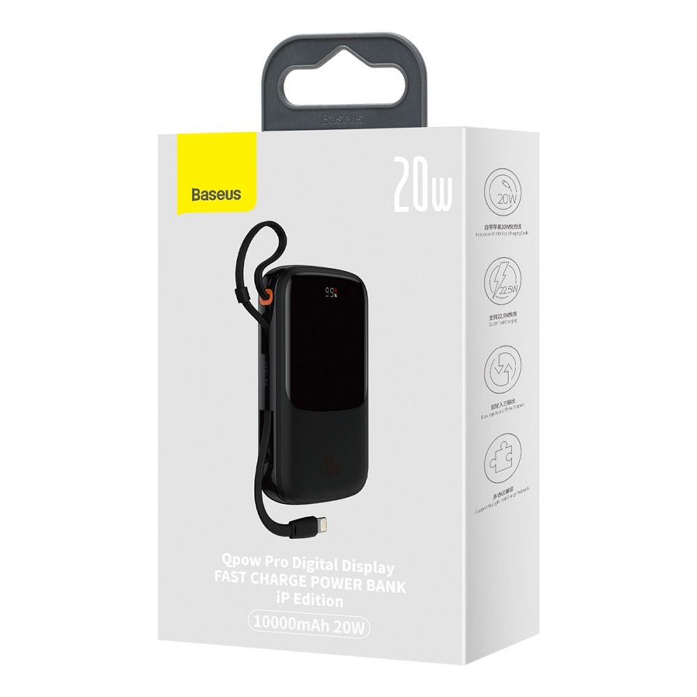 Powerbank Baseus 10,000 mAh cu Cablu Integrat Lightning + Cablu USB-A la Type-C, PD QC3.0, 3A, 20W, PPQD020001, Negru [6]
