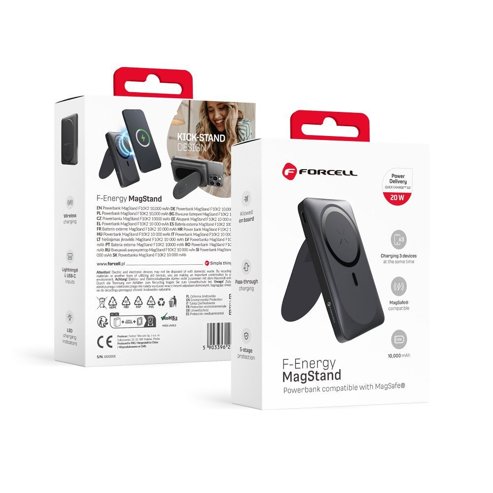 Powerbank Forcell F Energy F10K2 MagStand, Compatibil cu MagSafe, PD QC3.0, 5A, 20W, 10,000 mAh, Negru [6]