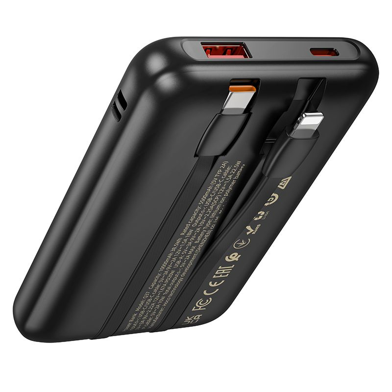 Powerbank HOCO Q37 10000mAh 22.5W PD QC cu Cabluri Incorporate USB-C + Lightning Black [2]