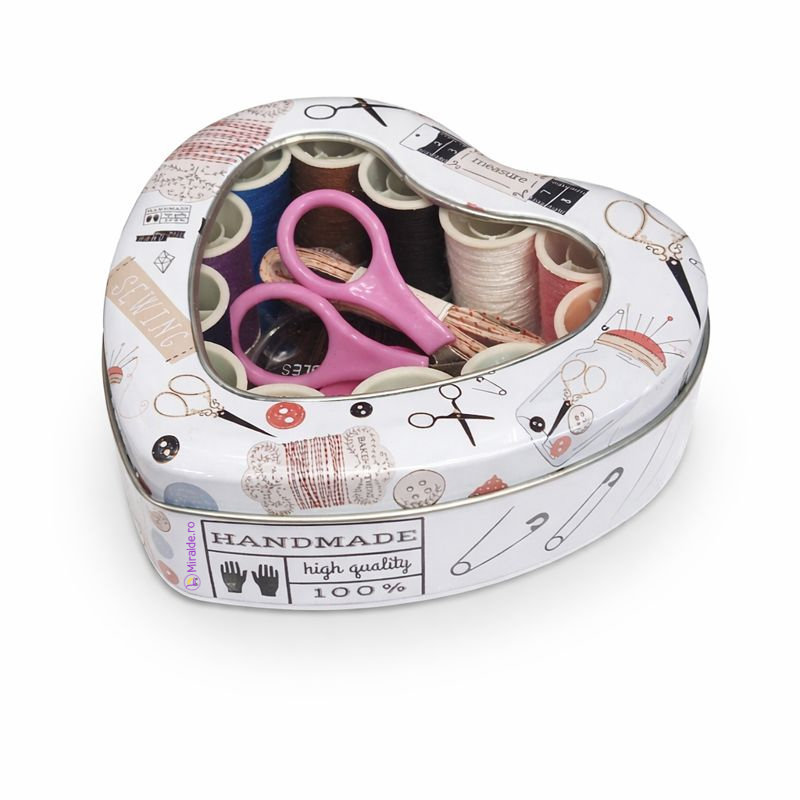 Set de cusut complet în cutie metalică inimă – accesorii esențiale pentru reparații rapide [2]