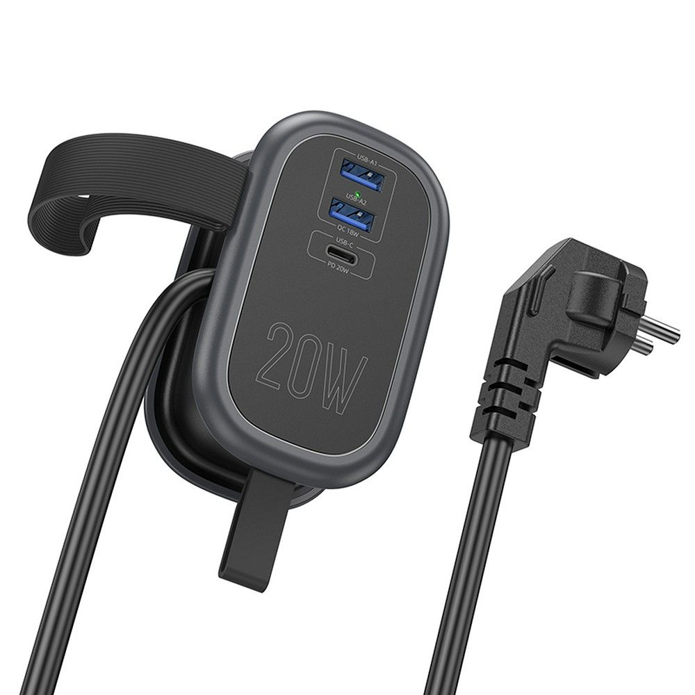 Prelungitor Multifuncțional Hoco, 1 Priză + 2 x USB-A + Type-C, 4000W, PD QC 3A 20W [7]