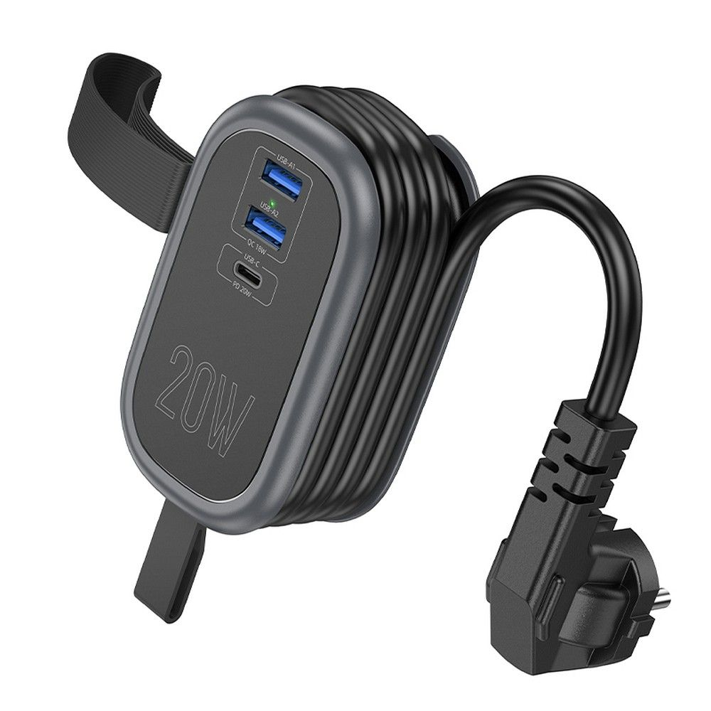 Prelungitor Multifuncțional Hoco, 1 Priză + 2 x USB-A + Type-C, 4000W, PD QC 3A 20W [2]