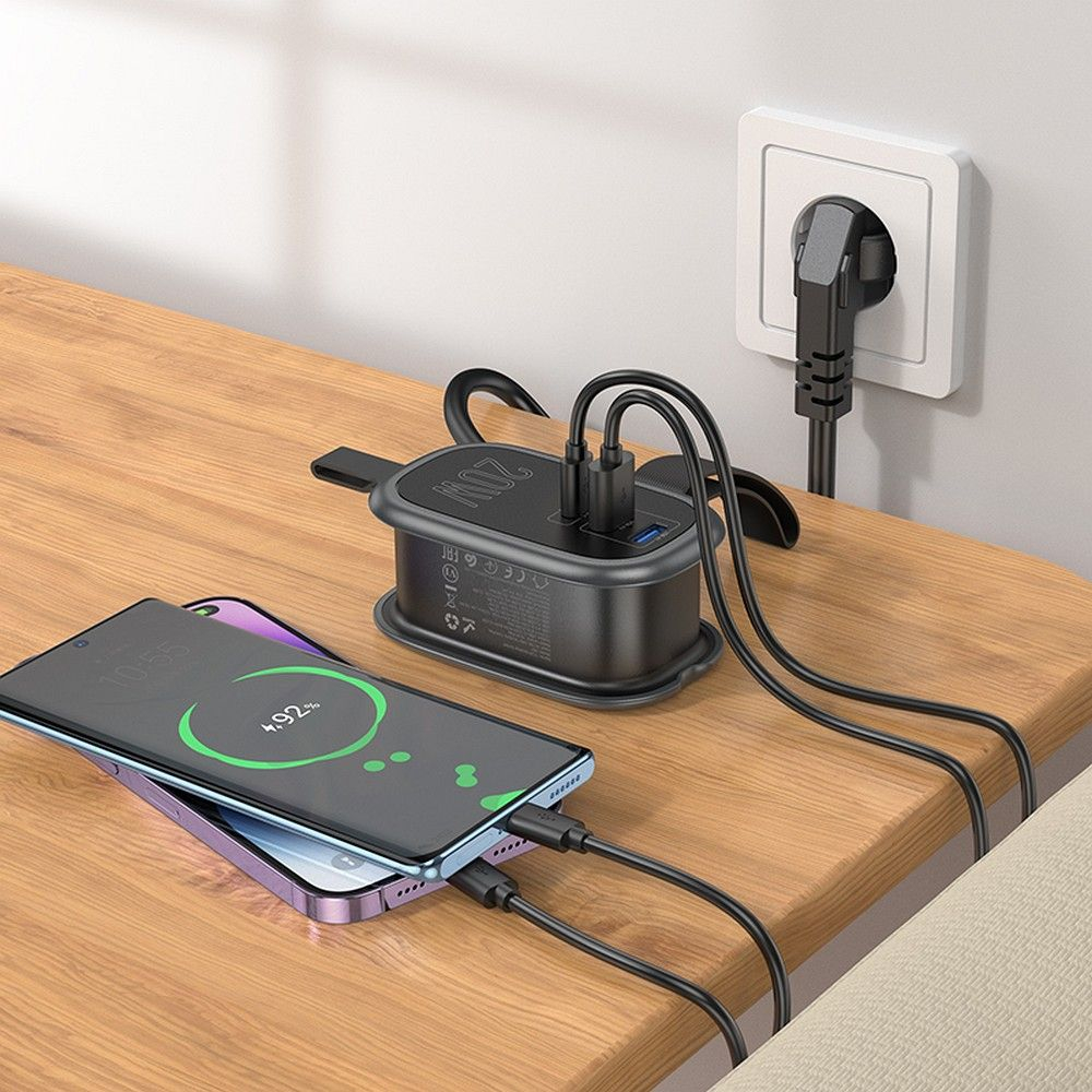 Prelungitor Multifuncțional Hoco, 1 Priză + 2 x USB-A + Type-C, 4000W, PD QC 3A 20W [4]