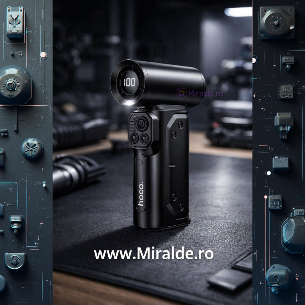 Suflantă de Aer Portabilă Hoco HX68 Turbo, 130.000 RPM, Motor Brushless, 100 Trepte, cu LED și 3 Duze [2]