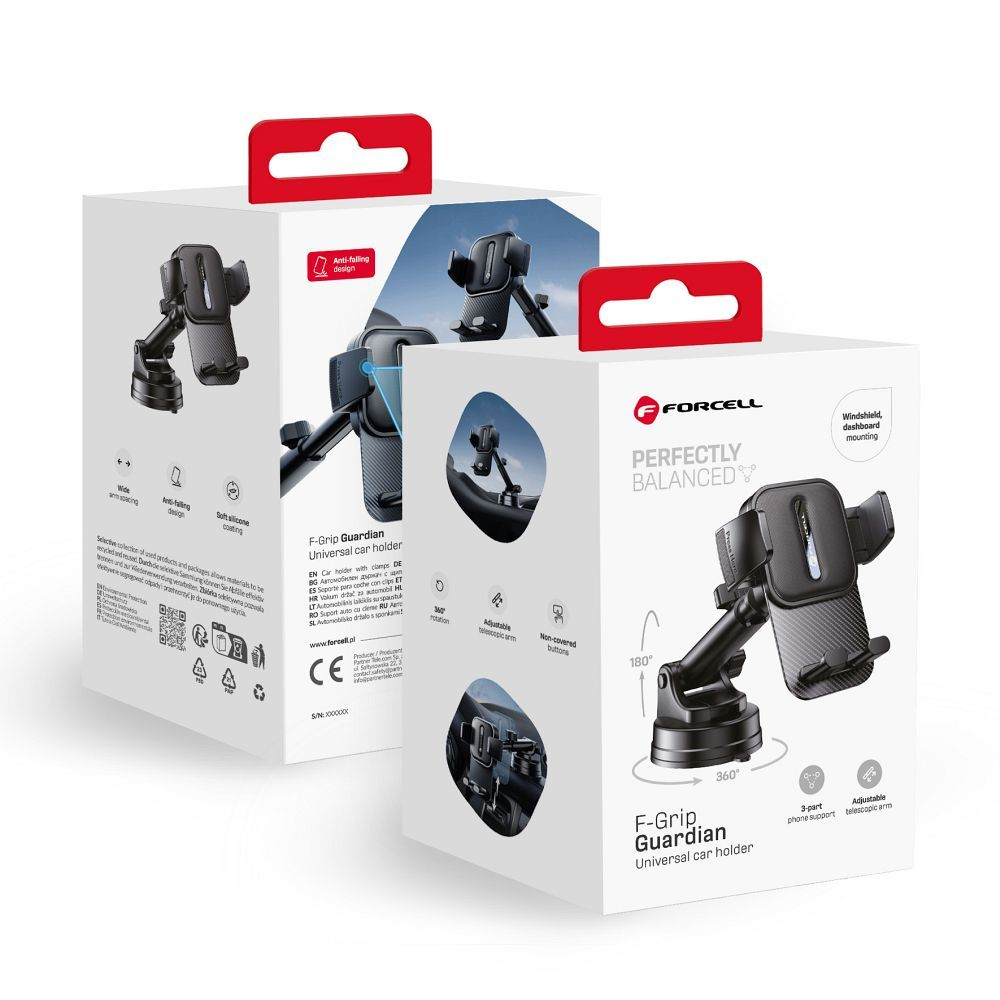 Suport Auto Forcell F-Grip Guardian pentru Parbriz si Bord, Rotire 360°, 55-100 mm, Negru [6]