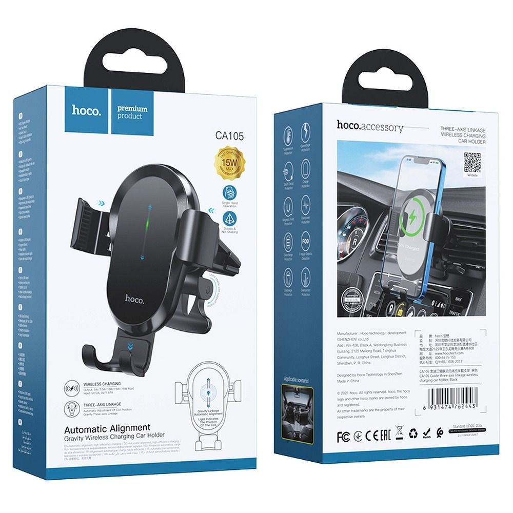 Suport auto HOCO cu încărcare wireless pentru aerisire 15W CA105 negru [5]