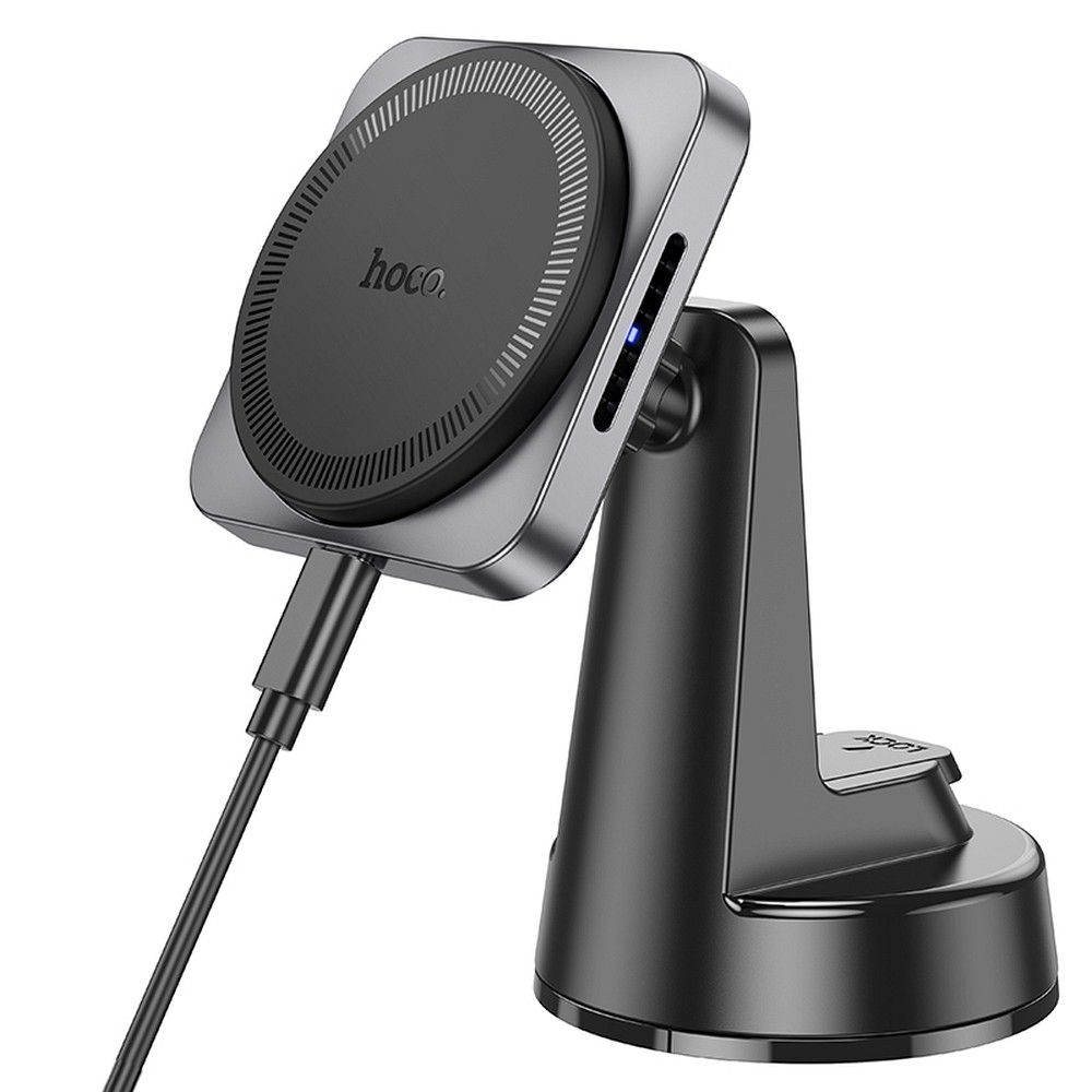 Suport Auto Hoco cu Încărcare Wireless pentru Consolă Centrală, Compatibil MagSafe, 15W, HW16, Negru/Metal Gri [4]