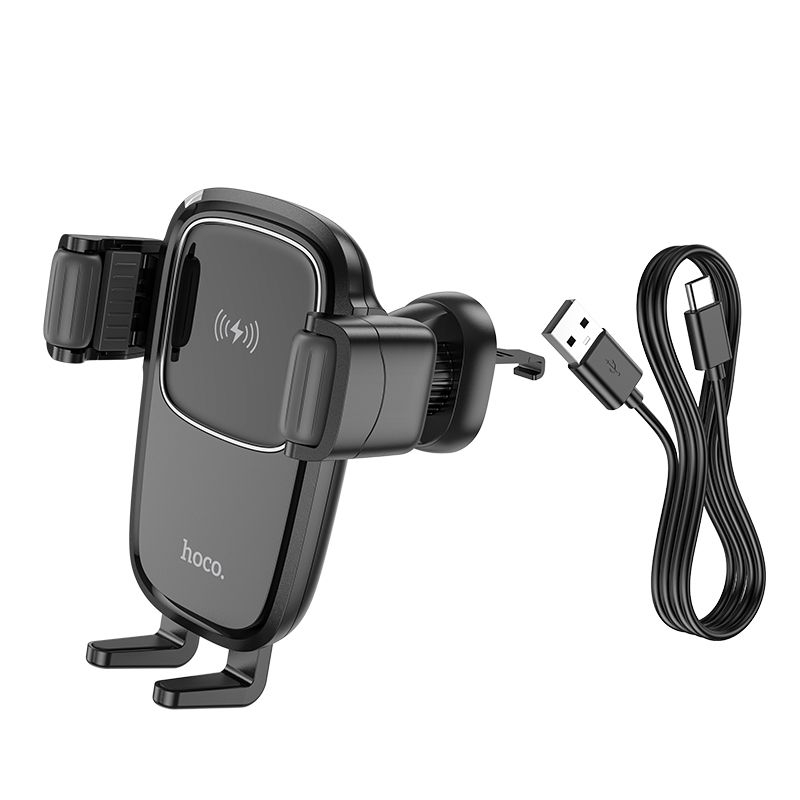 Suport Auto Hoco cu Încărcare Wireless pentru Grilaj Aerisire 15W HW01, Negru [4]