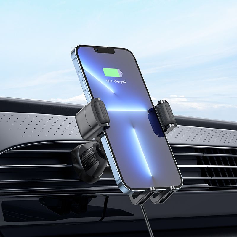 Suport Auto Hoco cu Încărcare Wireless pentru Grilaj Aerisire 15W HW01, Negru [2]