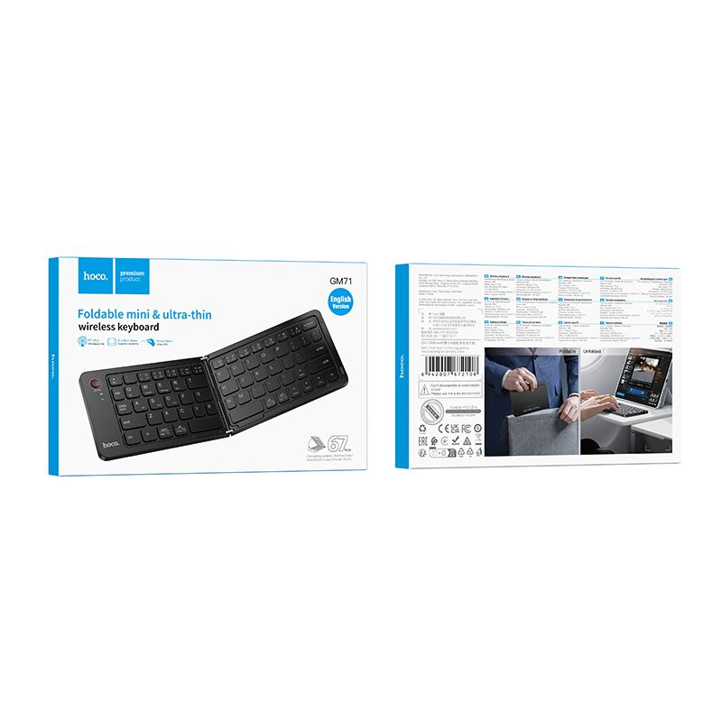 Tastatura Wireless Pliabila HOCO GM71, Bluetooth 5.2, QWERTY, USB-C, Negru [6]