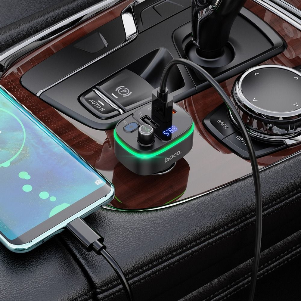 Transmiter FM Bluetooth Hoco E62 + 2xUSB + Type-C PD 20W + QC3.0 Fast – Negru [7]