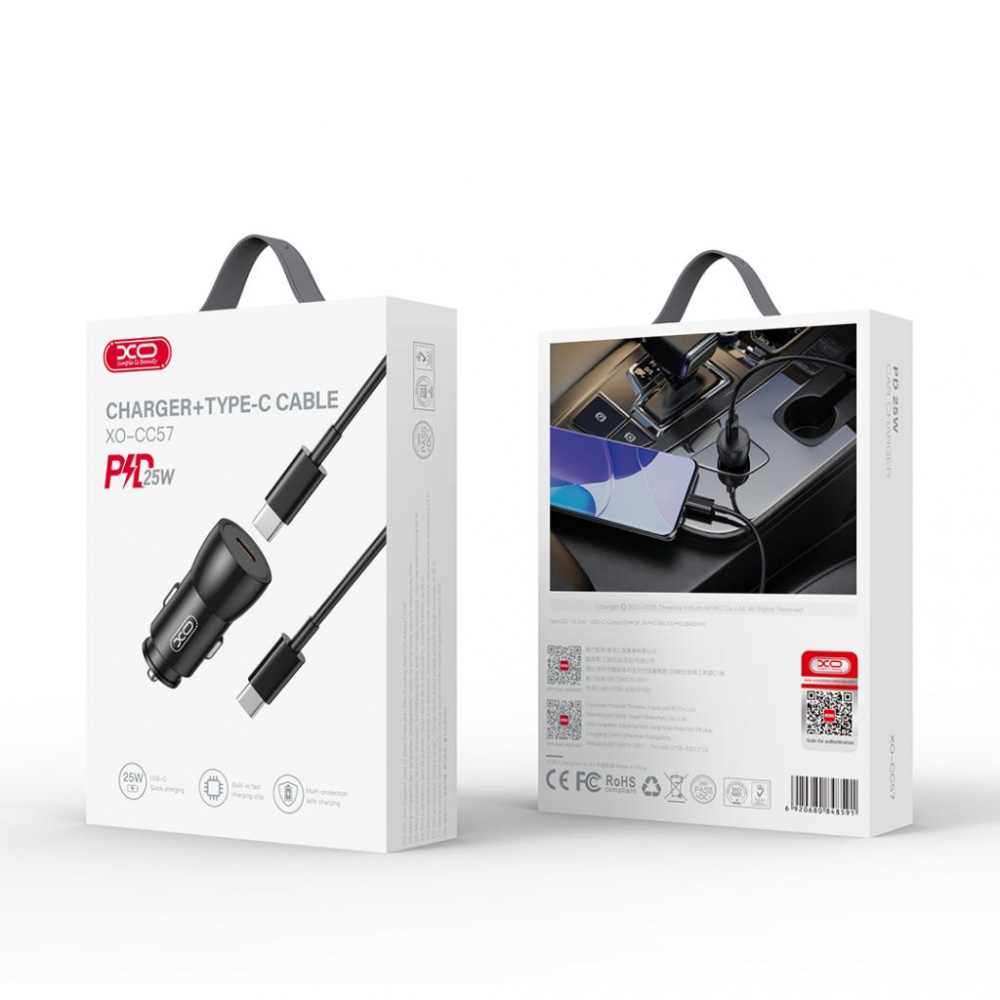 XO încărcător auto 25W USB-C + cablu USB-C la USB-C, negru (model CC57) [3]