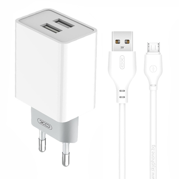 XO încărcător rețea 12W, 2x USB-A + cablu USB-A la Micro USB, alb (model L65) [4]