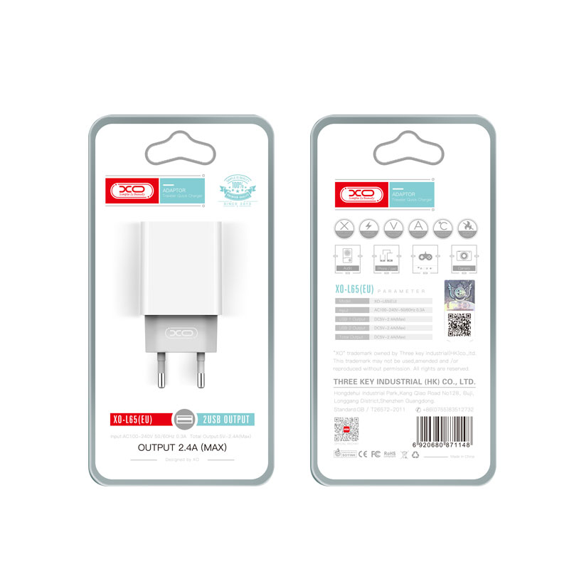 XO încărcător rețea 12W, 2x USB-A + cablu USB-A la Micro USB, alb (model L65) [3]