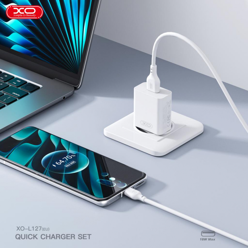 XO încărcător rețea 18W USB-A + cablu USB-A la Micro USB, alb (model L127) [3]