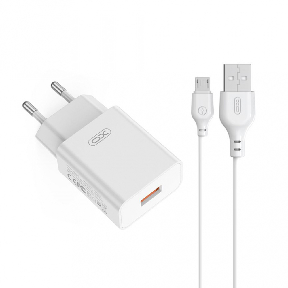 XO încărcător rețea 18W USB-A + cablu USB-A la Micro USB, alb (model L127) [1]