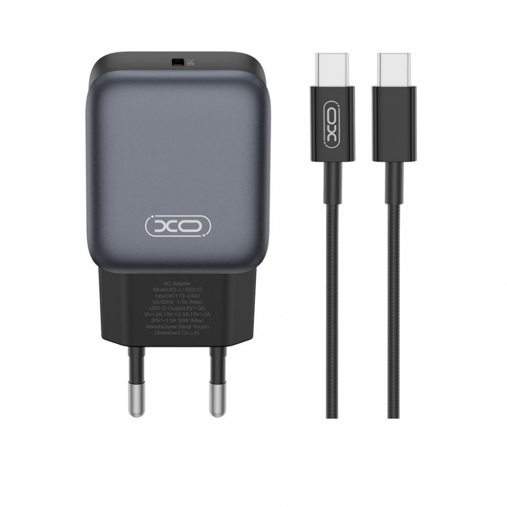 XO încărcător rețea 30W USB-C + cablu USB-C la USB-C, negru (model L155) [1]