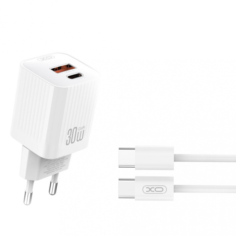 XO încărcător rețea 30W USB-C + USB-A + cablu USB-C la USB-C, alb (model L149) [1]
