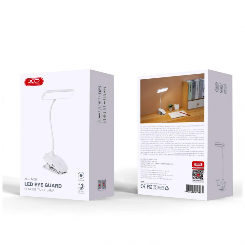 XO lampă LED cu clemă, reîncărcabilă, 800mAh, alb (model OZ-06B) [3]