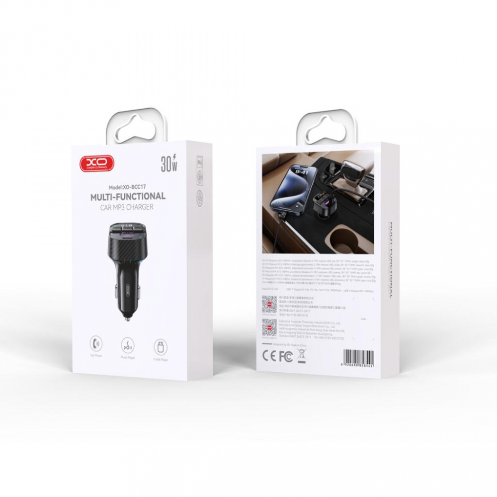 XO MP3 Wireless 30W, USB-A + USB-C, negru (model BCC17) [2]