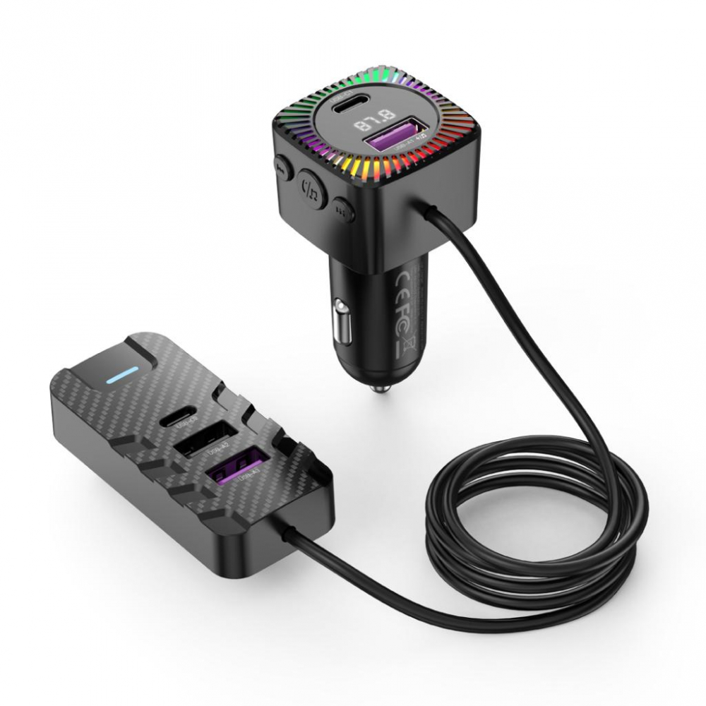 XO MP3 Wireless FM Transmitter 15.5W, 5 porturi USB-A + USB-C, negru (model BCC13) [2]