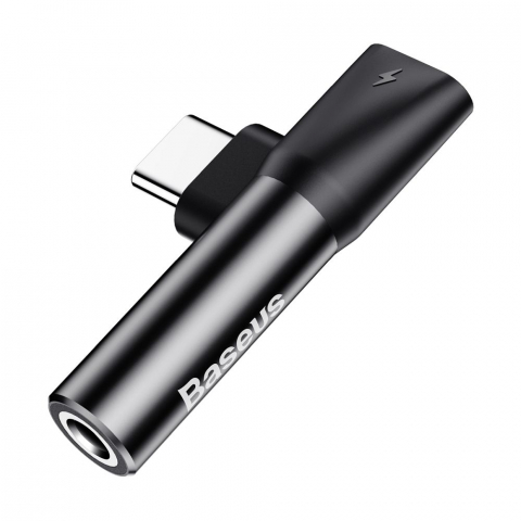 Adaptoare - Adaptor BASEUS AUX Tip C (tată) la Jack 3,5mm (femă) + Tip C (femă) CATL41-01 Negru - Ascultare și Încărcare Simultană