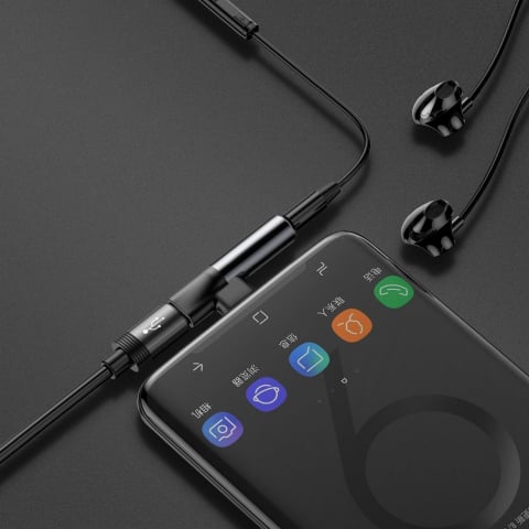 Adaptor BASEUS AUX Tip C (tată) la Jack 3,5mm (femă) + Tip C (femă) CATL41-01 Negru - Ascultare și Încărcare Simultană [3]