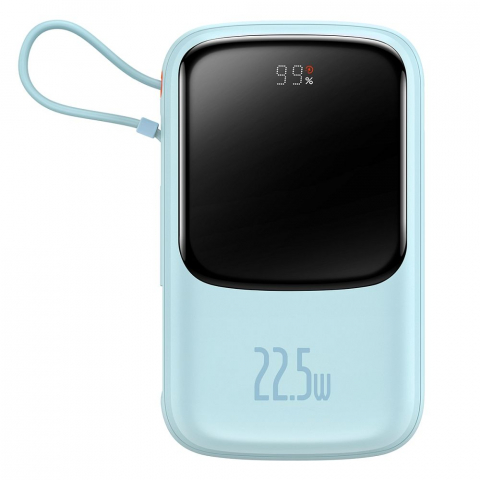 Powerbank-uri - Powerbank Baseus 10,000 mAh cu Cablu Încorporat + Cablu USB-A la Type-C, 22.5W PD/QC 3.0, Albastru