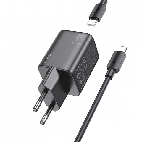 Încărcător Hoco N40 Type-C, 20W, QC/PD, cu Cablu Type-C la Lightning, Negru [2]