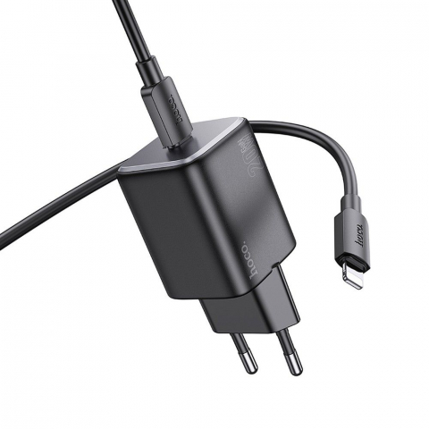 Încărcător Hoco N40 Type-C, 20W, QC/PD, cu Cablu Type-C la Lightning, Negru [1]