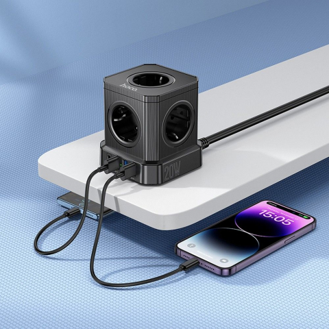 Prelungitor Multifuncțional Hoco, 5 Prize + 3 x USB-A + Type-C, 4000W, PD QC 3A - [0]