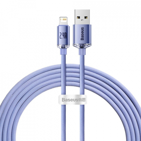 Adaptoare - Cablu Baseus USB-A la Lightning, 2.4A, Crystal Shine Series, 1.2m, Mov