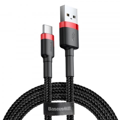 Adaptoare - Cablu Baseus USB-C la USB-C, 3A, Cafule Series, 1m, Roșu-Negru