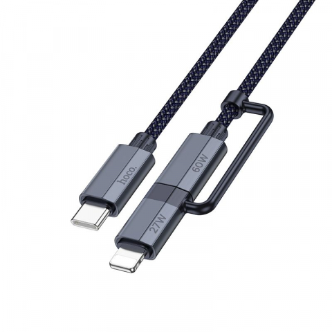 Cabluri - Cablu Hoco 2-în-1 Type-C la Type-C/Lightning U134 1.2m Albastru Închis