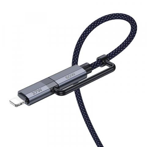 Cablu Hoco 2-în-1 Type-C la Type-C/Lightning U134 1.2m Albastru Închis [1]