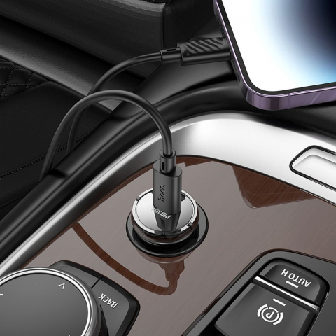 Încărcător auto Hoco Z53, Type-C PD QC3.0 30W + Cablu Type-C la Lightning, Negru [1]
