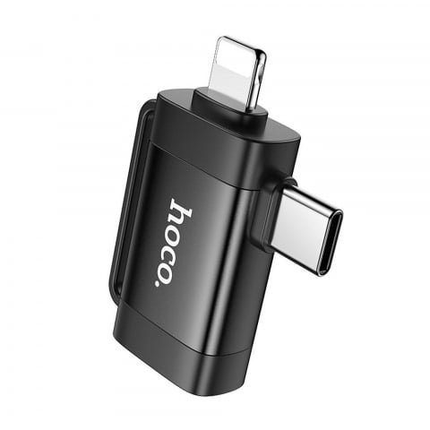 Adaptoare - Adaptor OTG Hoco 2 în 1 Type-C și Lightning la USB-A, UA31F, Negru