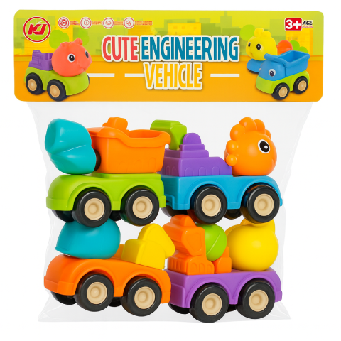 Set / masini - Set 4 mașinuțe colorate pentru copii – Cute Engineering Vehicle – jucării tip vehicul, 3+