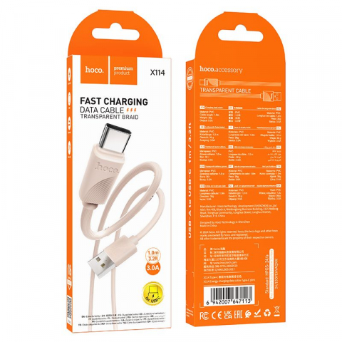 Hoco Cablu USB-A la Lightning X114, 2.4A, 1m, Roz [2]