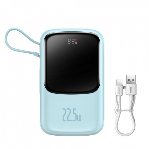 Powerbank Baseus 10,000 mAh cu Cablu Încorporat + Cablu USB-A la Type-C, 22.5W PD/QC 3.0, Albastru [4]