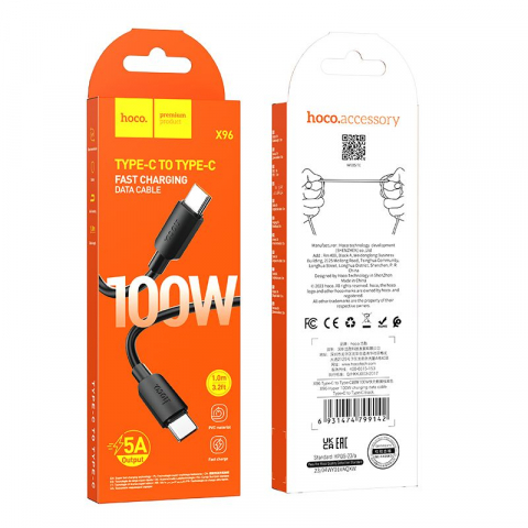 Hoco Cablu Type-C la Type-C X96, 6A, 100W, PD, 1m, Negru [4]