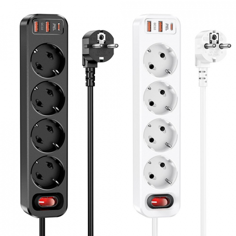 Priză HOCO Prelungitor 4 Biți + 2 x USB A + Tip C PD QC 3A 20W NS1 Alb - Putere și Versatilitate [3]